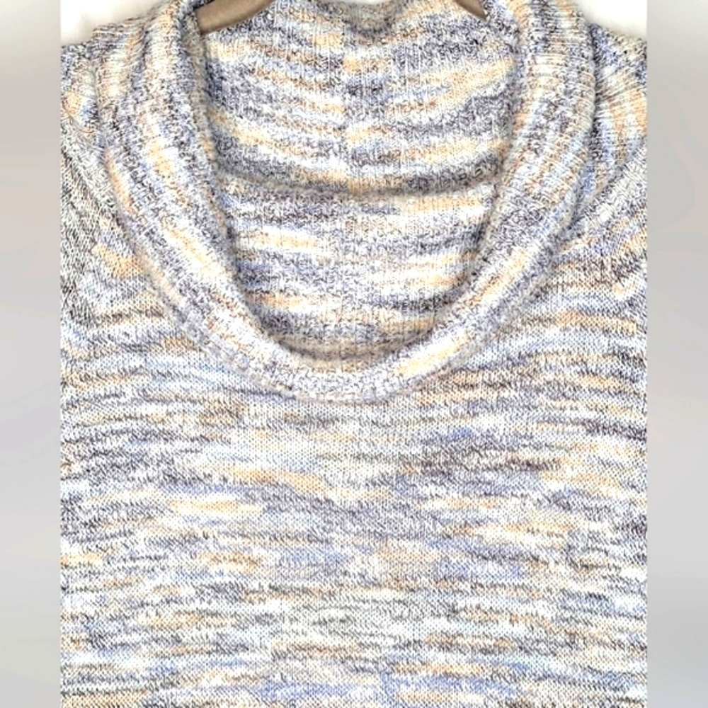 Michael Stars Cowl Neck Sweater Cotton/Linen Blend Blue Gray Tan